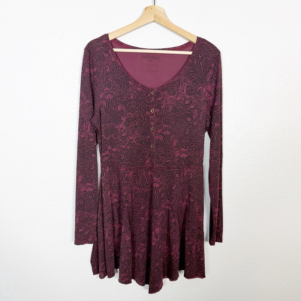 Peruvian Connection Floral Pima Cotton Long Sleeve Tunic Womens Size M Boho